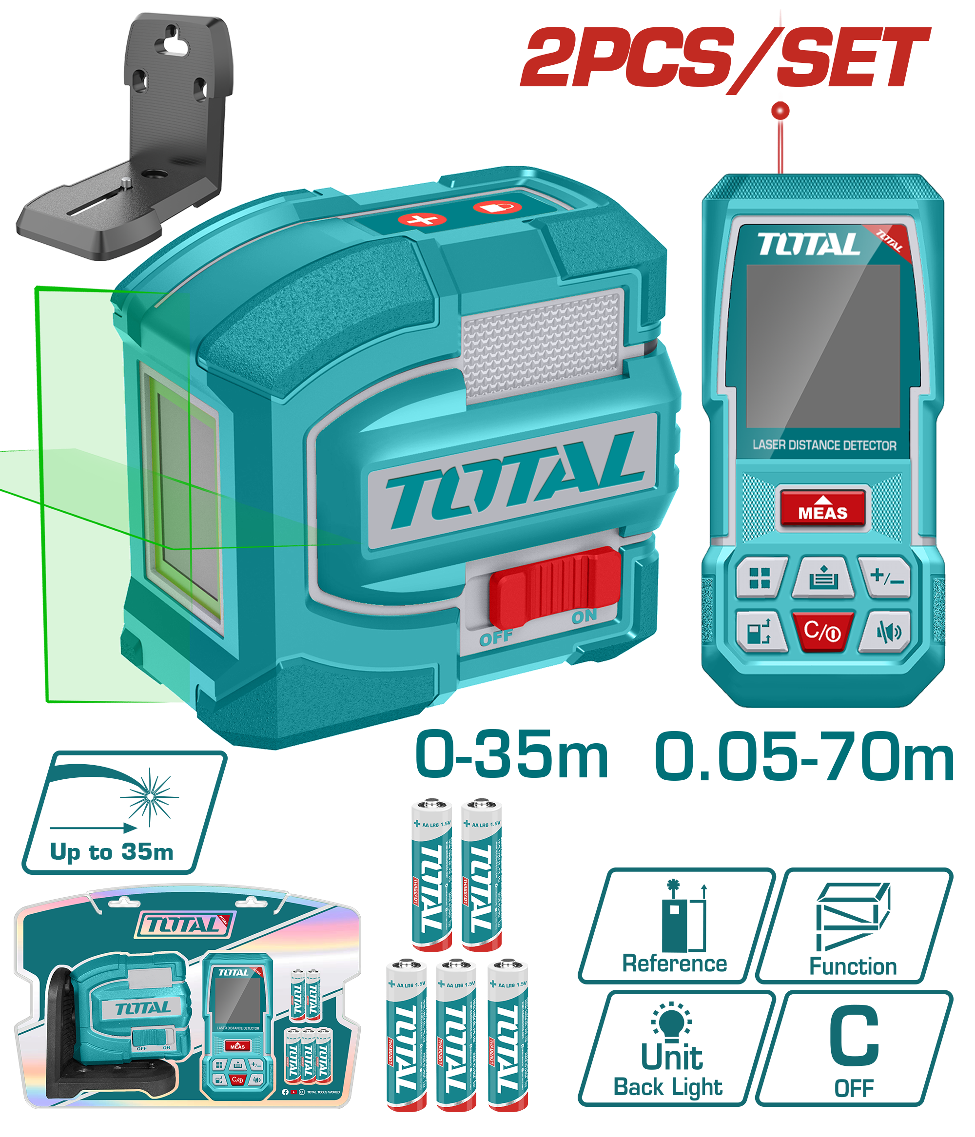 TOTAL 2PCs Laser Level & Distance Measuring Kit (TOSLL0401) – Precision & Efficiency