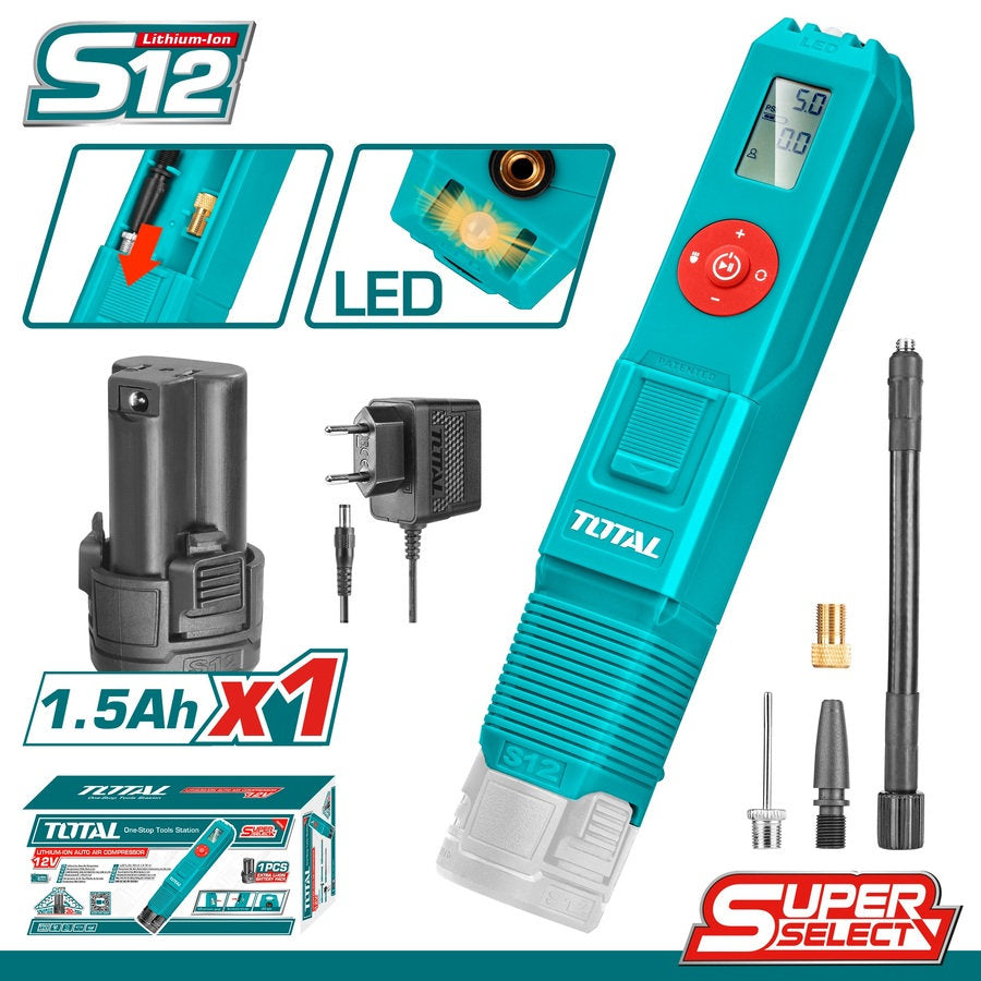 TOTAL 12V Cordless Air Inflator Compact & Powerful with Digital