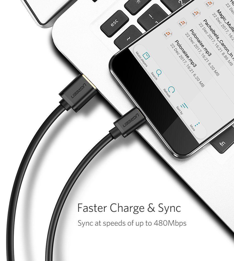 Durable UGREEN USB 2.0 to Micro USB Cable 2m Nickel Plating