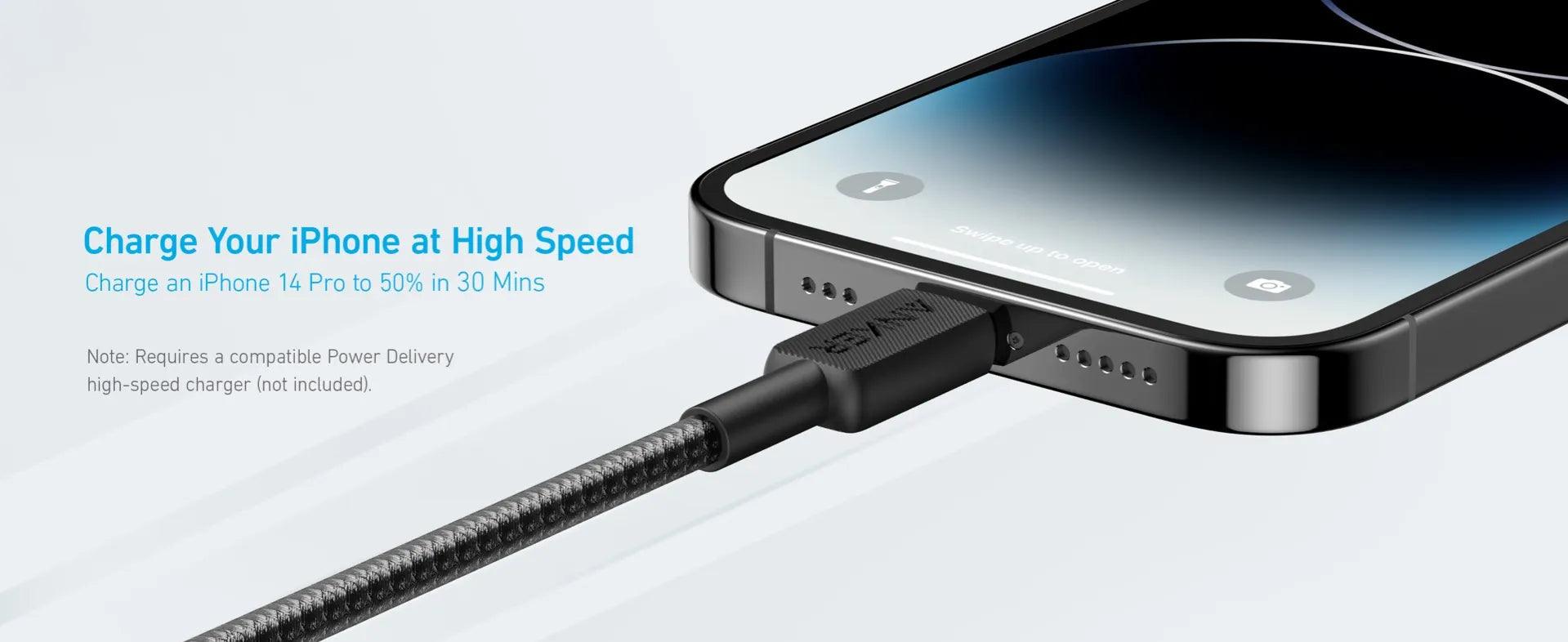 Anker 322 USB C to Lightning Cable 3ft Braided - Black
