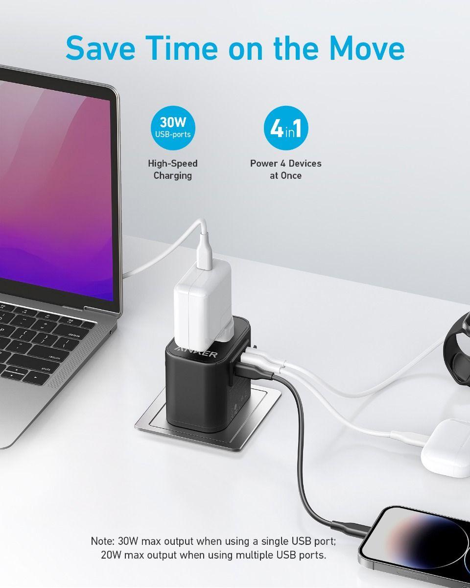 Anker PowerExtend USB C Travel Adapter 30W Fast Charger - Black