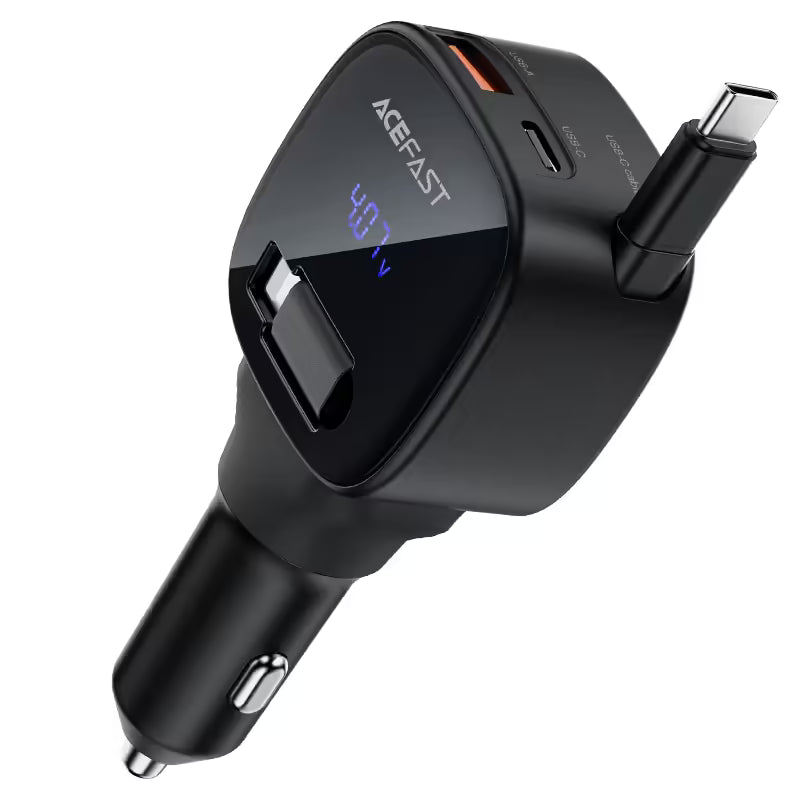 ACEFAST B17 95W Fast Car Charger with Retractable USB-C Cable (2×USB-C + USB-A)