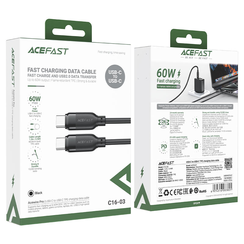 Acefast C16-03 USB-C to USB-C 60W Fast Charging Cable