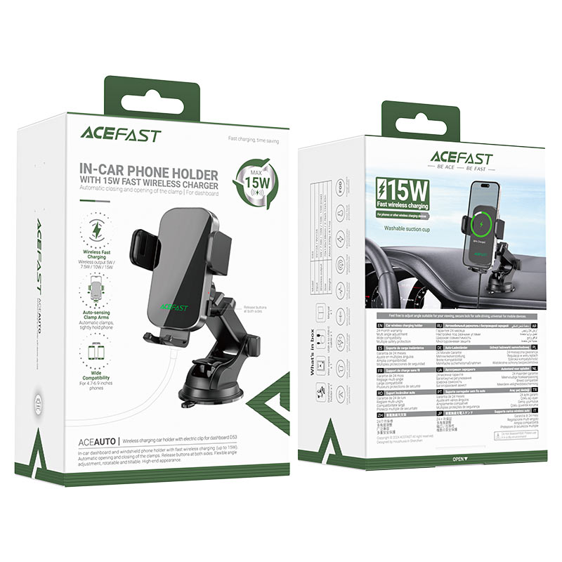 ACEFAST D53 15W Wireless Charging Car Holder with Auto-Clamp & Telescopic Rod