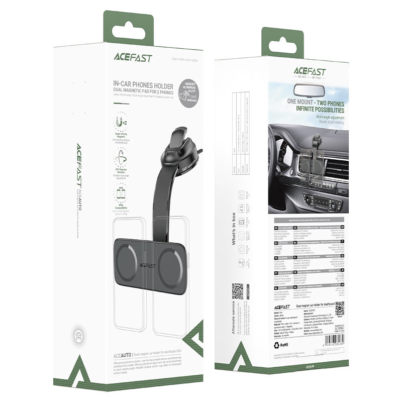 ACEFAST D60 Dual Magnetic Car Phone Holder — Dashboard & Windshield Mount for 2 Phones