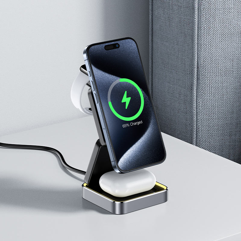 ACEFAST E20 3-in-1 Wireless Charging Station – Phone, Watch & Earbuds, 15W MAG-Charge