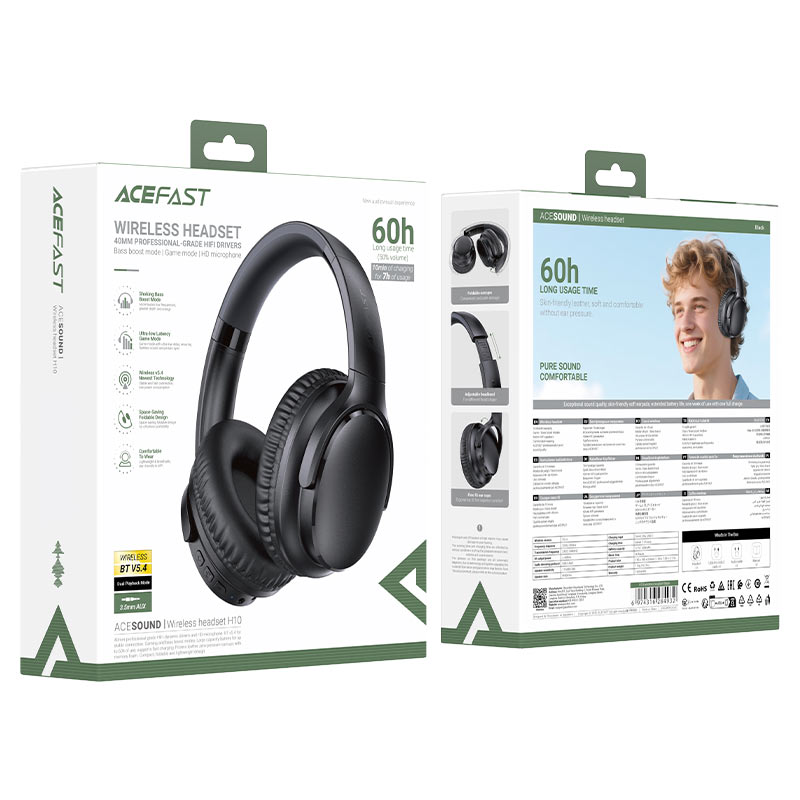 ACEFAST H10 Wireless Headset – 40mm Hi-Fi Drivers | Bluetooth 5.4 | 60H Battery | Gaming & Bass Boost | HD Mic