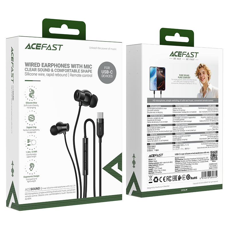 ACEFAST L10 USB-C Wired Earphones with Mic – 13mm Driver | 3-Button Remote | HD Mic | Ergonomic In-Ear Design