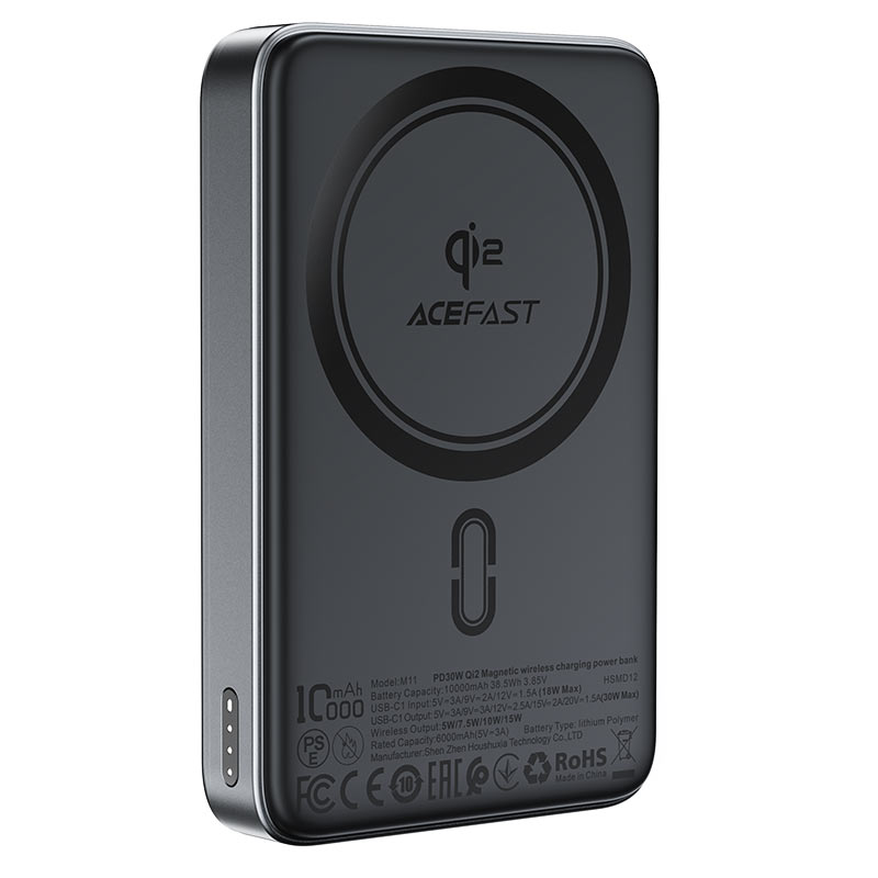 ACEFAST M11 Magnetic Wireless Power Bank 10000mAh – PD 30W | Qi2 Certified | Foldable Stand | USB-C | LED Indicator