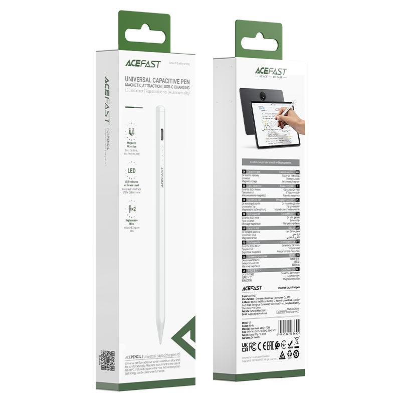 ACEFAST V1 Universal Capacitive Stylus Pen – Aluminum Alloy, Magnetic, USB-C Charging