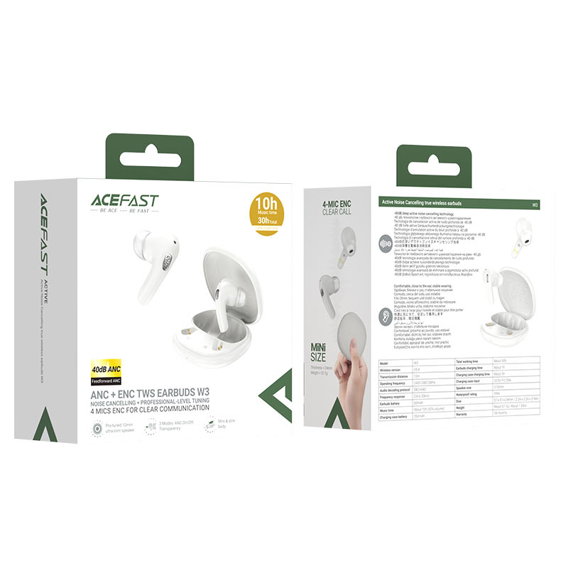ACEFAST W3 ANC TWS Earbuds – 40dB Noise Cancellation | 4-Mic ENC | Bluetooth 5.4 | 30H Battery | IPX4