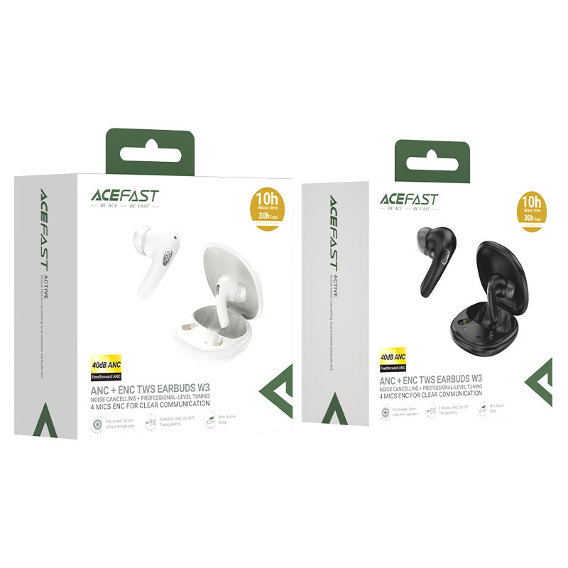 ACEFAST W3 ANC TWS Earbuds – 40dB Noise Cancellation | 4-Mic ENC | Bluetooth 5.4 | 30H Battery | IPX4