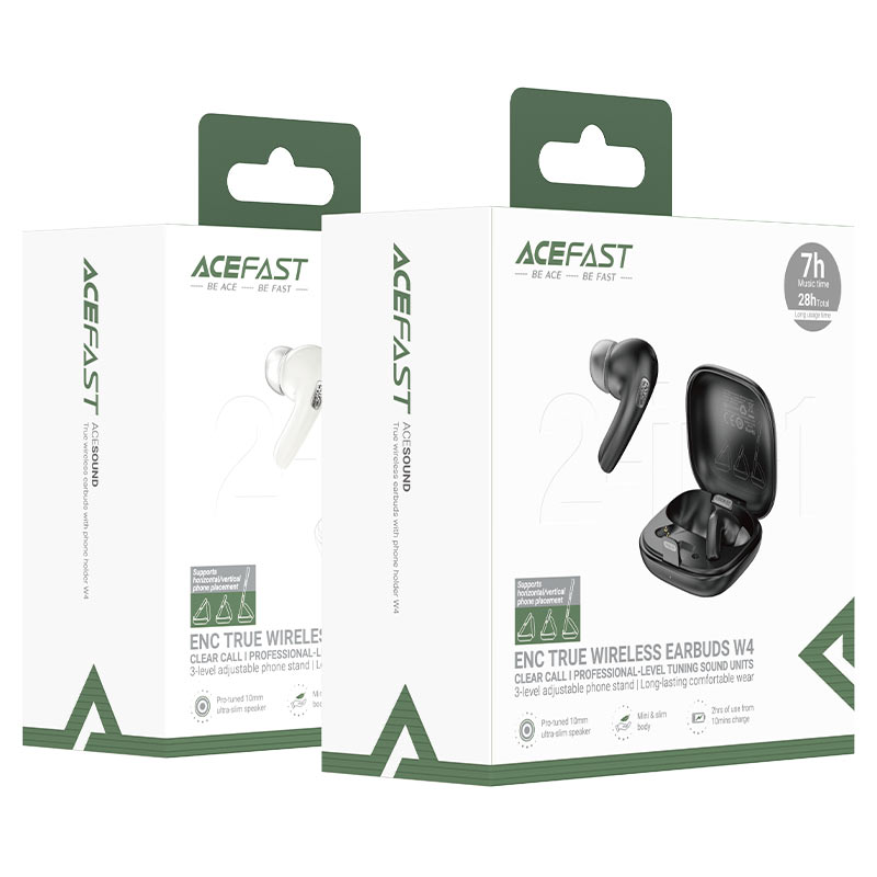 ACEFAST W4 TWS Earbuds with Built-in Phone Stand – Bluetooth 5.4 | ENC | 28H Battery | IPX4 | Fast Charging