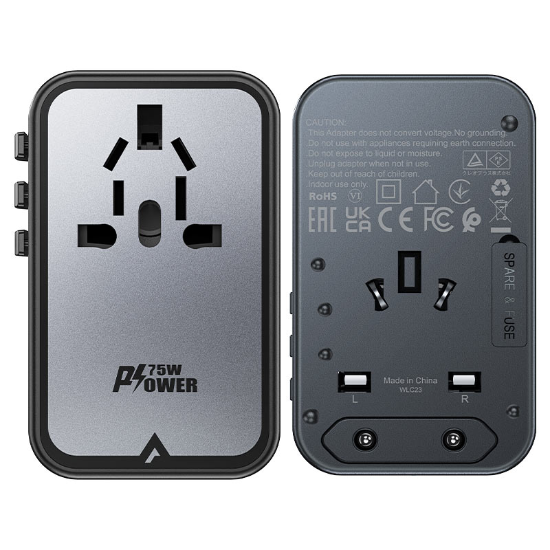ACEFAST Z1 PD75W GaN Travel Adapter 2300W Universal (3×USB-C + 2×USB-A + AC)