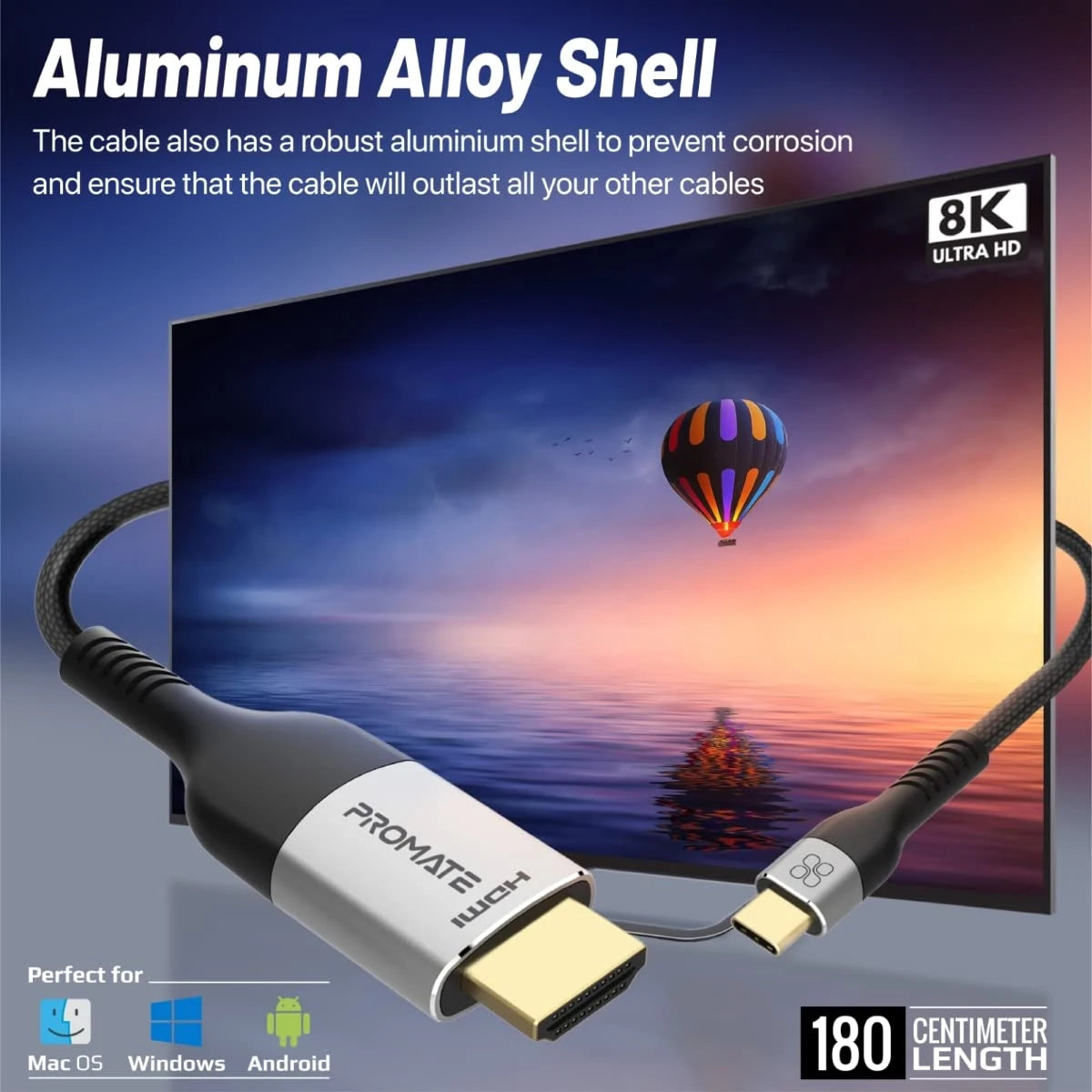 Promate MediaCord-8K 8K CrystalClarity™ USB-C to HDMI® Cable -1.8m