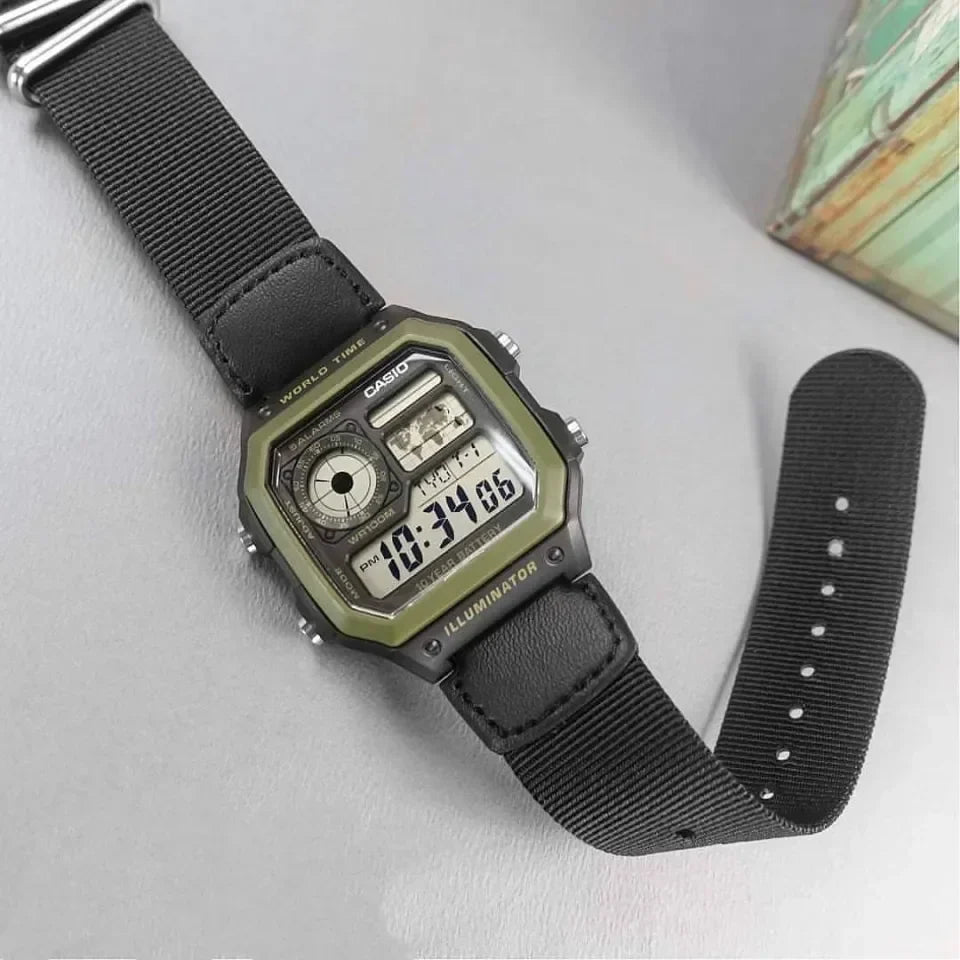 Casio Classic Digital Black Cloth For Men AE-1200WHB-1B