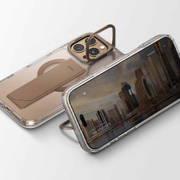 UNIQ Hybrid iPhone 16 Pro (2024) 6.3 MagClick Charging Eleva with Vertical Stand - Taupe Gold