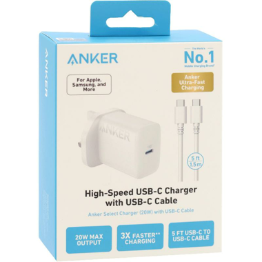 Anker 312 Wall Charger 20W USB-C with Cable - Fast Charging for USB-C Devices