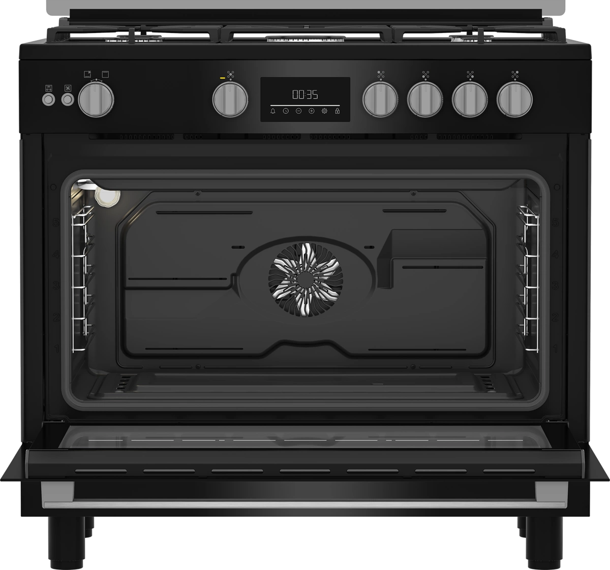 Beko Gas Cooker 90 cm 5 Burners Black with Fan and Cast Iron Pan – BGGR11225GBX