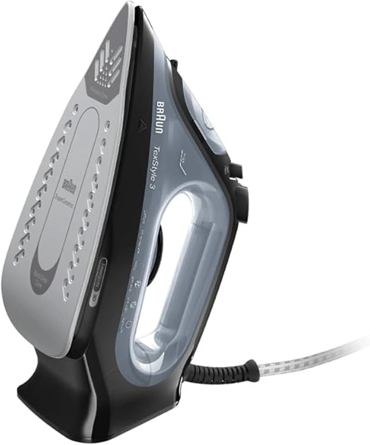 Braun TexStyle 3 Steam Iron 2400W 270ml FreeGlide 3D SuperCeramic Soleplate Auto Shut-Off – Black (SI3055BK)