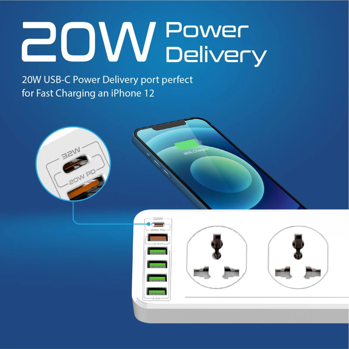 Promate PowerMatrix-5M 10AC Socket Space Efficient Power Strip