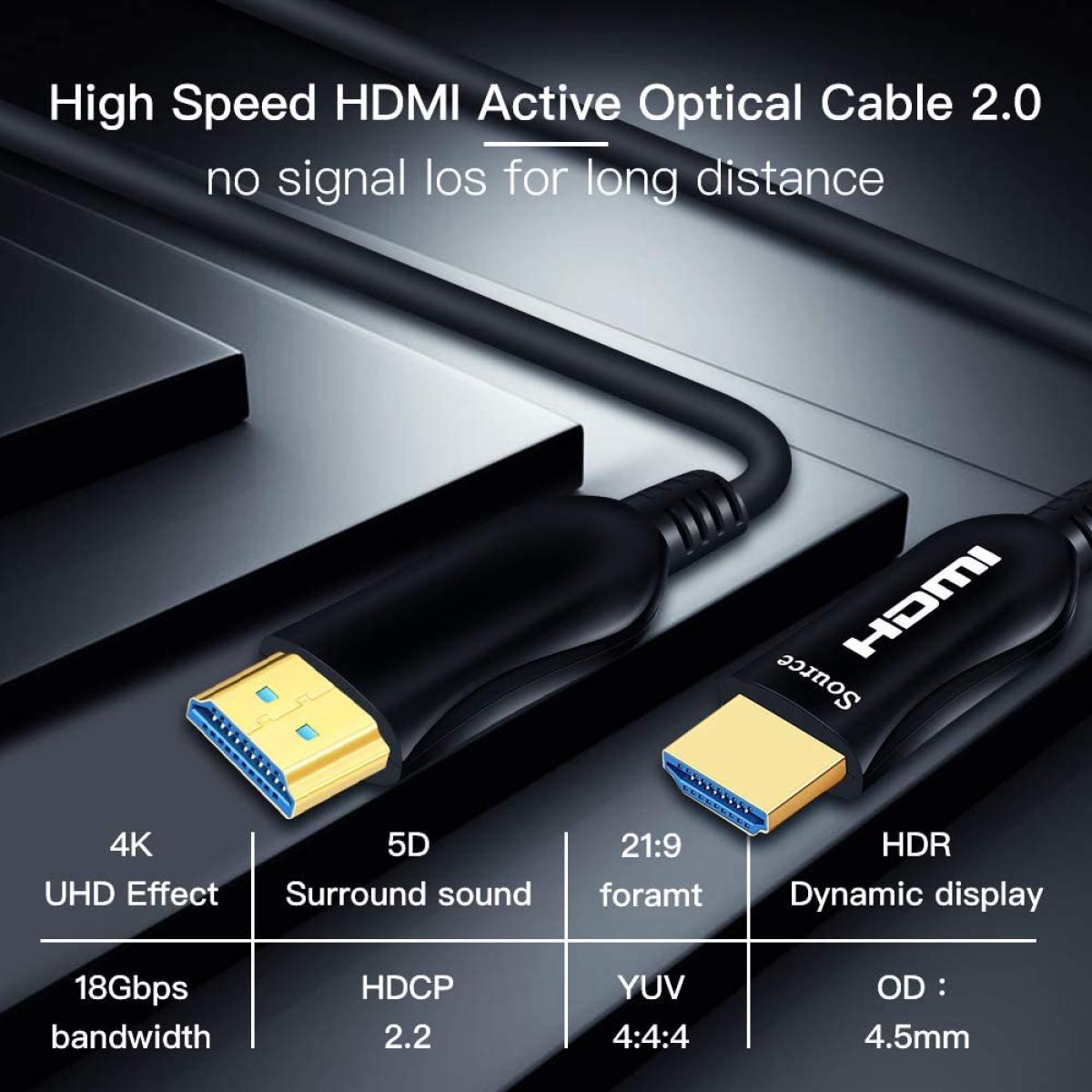 HAING 50M Fiber Optic HDMI Cable 4K 60Hz High-Performance