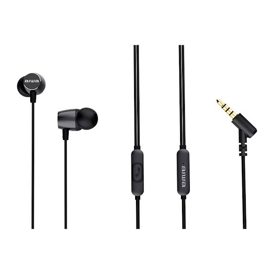 Aiwa ESTM-30 Wired In-Ear Headphones – 10mm Driver, Metal Housing, Mic & Remote, 3.5mm