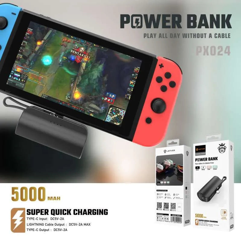 LENYES 5000mAh Mini Power Bank 2 Connector Options With Stand Of Power Bank