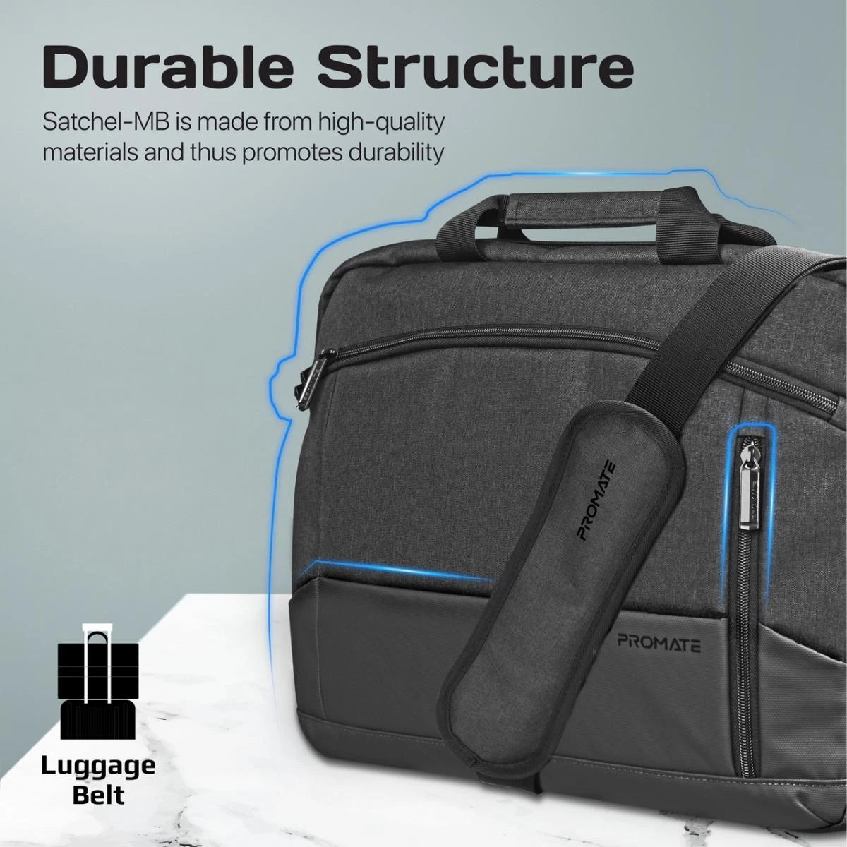 Promate Satchel-MB 15.6-Inch Laptop Bag, Messenger Bag with Large Compartments - Black