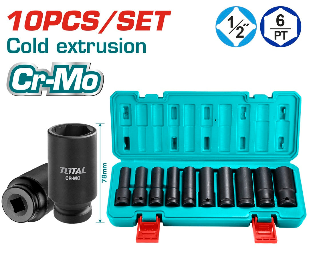 Total 10-Piece Long Black Socket Set (THKISD12102L)