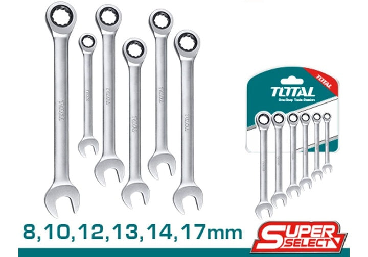 Total 6-Piece 8-17mm Ratchet Combination Spanner Set (THT102RK566)