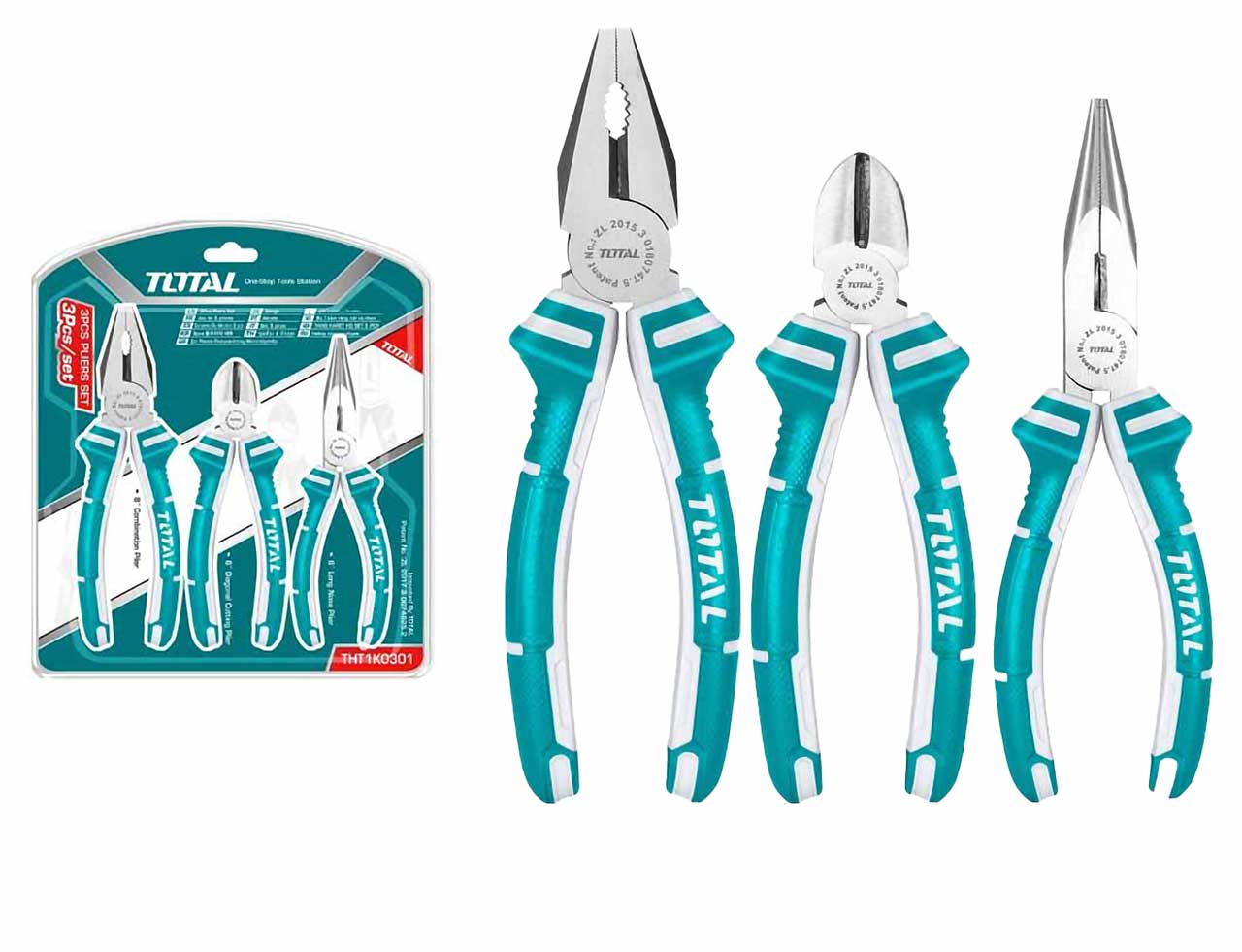 TOTAL 3 Pcs Pliers Set – Combination, Long Nose & Cutter – THT1K0301