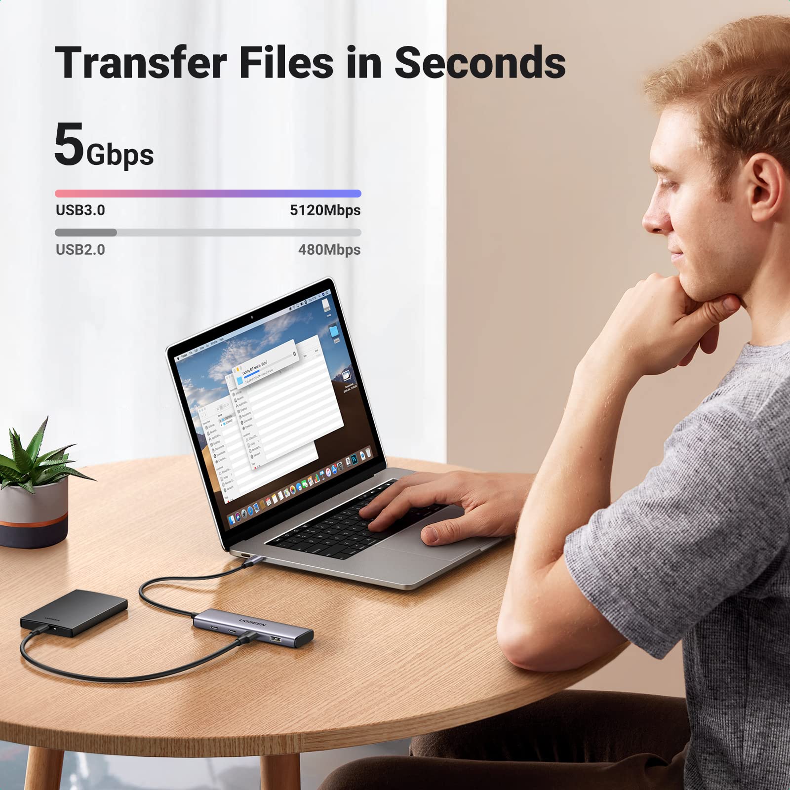 UGREEN Aluminum USB-C Hub, 4 Ports USB-C & USB 3.0 - Fast Data