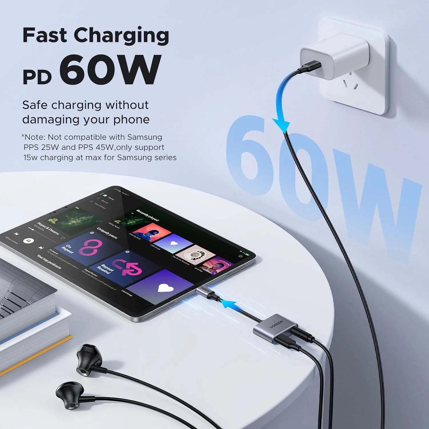 UGREEN USB-C to 3.5mm AUX + 60W PD Fast Charging Adapter with DAC Chip