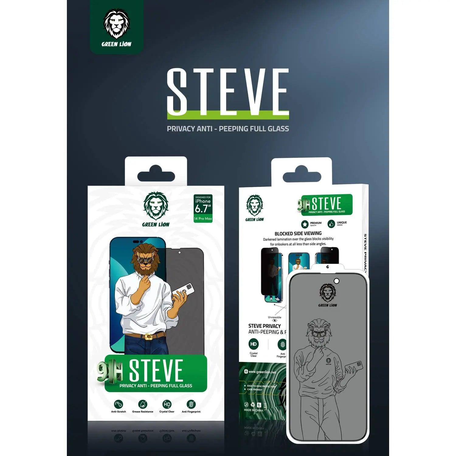 Green 9H Steve Privacy Full Glass Screen Protector for iPhone 14 Pro ( 6.1) - Black