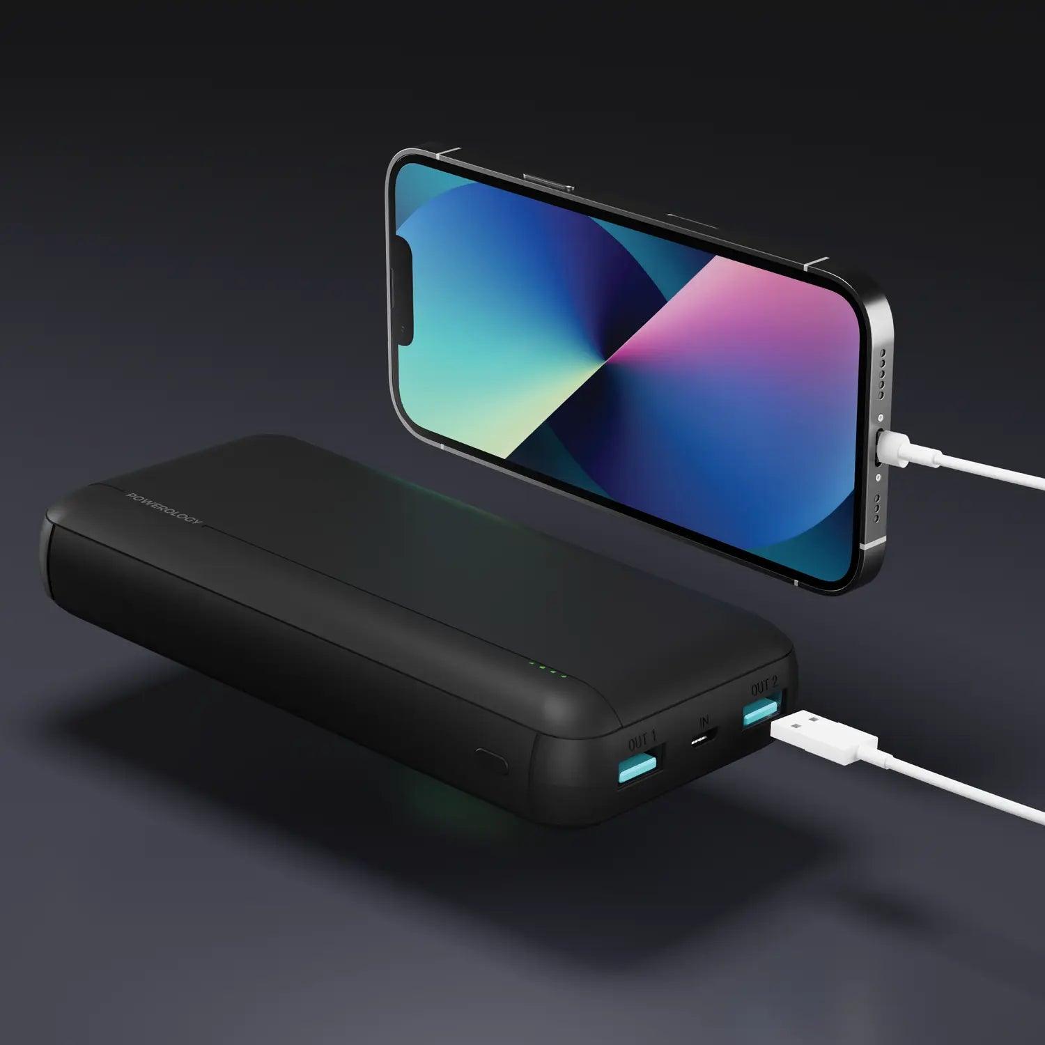 Powerology 10000mAh PD QC polymer Power Bank - Black