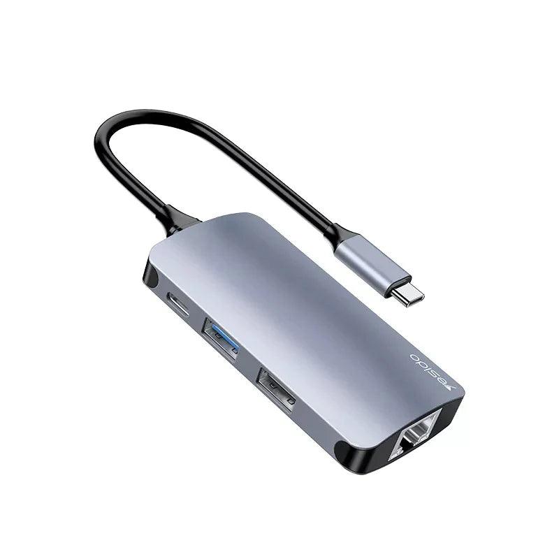 Yesido HB15 Multi Functional HUB Adapter for Charging & Data - Gray