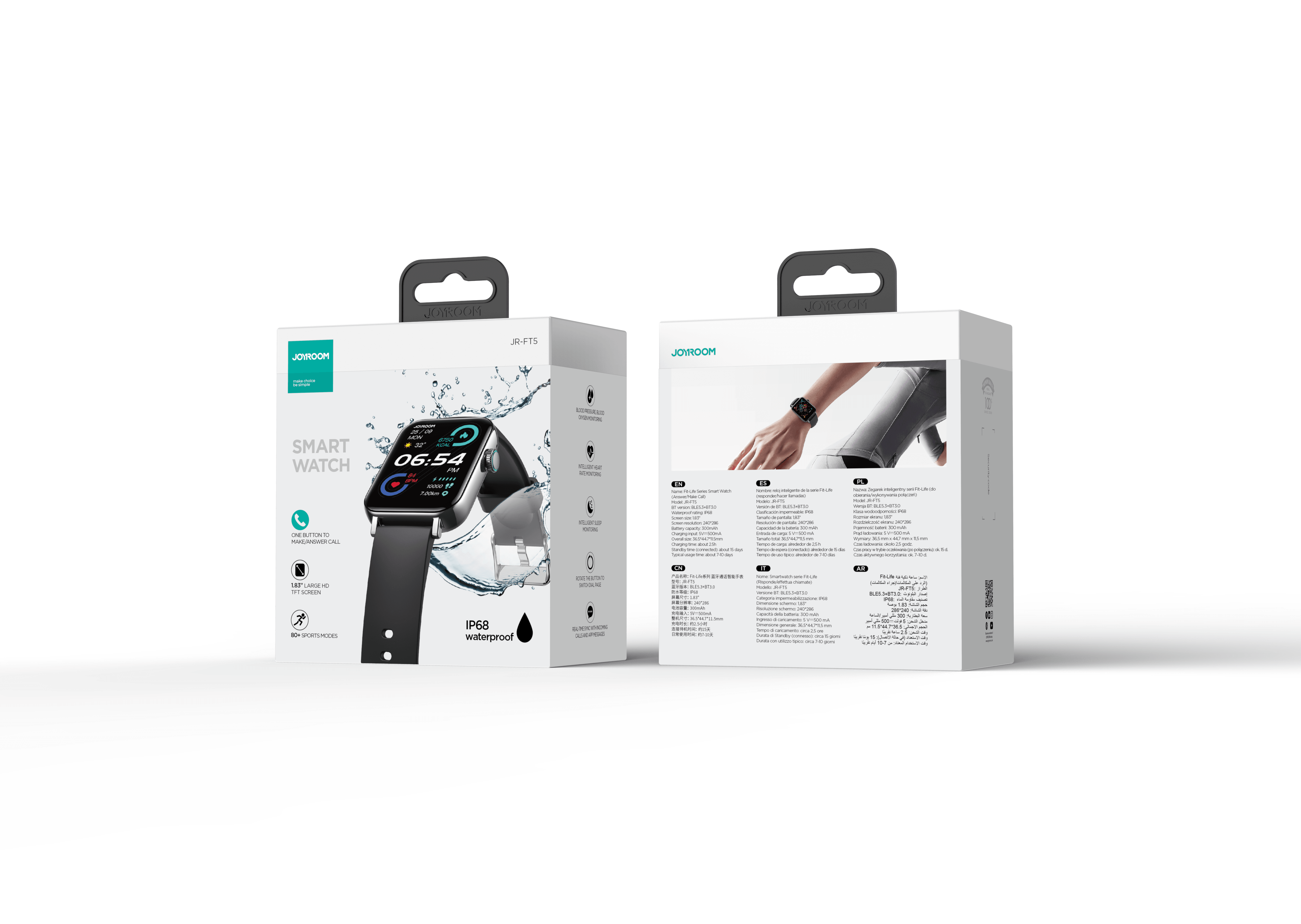 JOYROOM JR-FT5 Fit-Life Series Smart Watch (Answer/Make Call) Black - كارت Cart.JO - جوسيل JoCell جوسيل