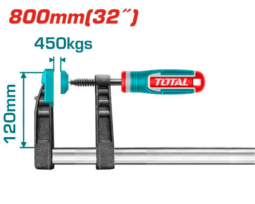 TOTAL F Clamp 120×800mm with Plastic Handle – Heavy Duty