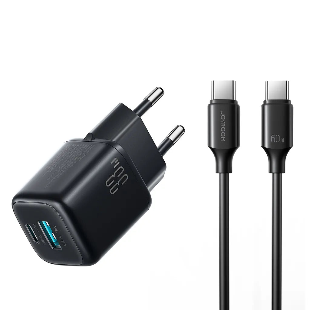 Joyroom JR-TG7 33W Dual Port Fast Charger with USB-C Cable - Black
