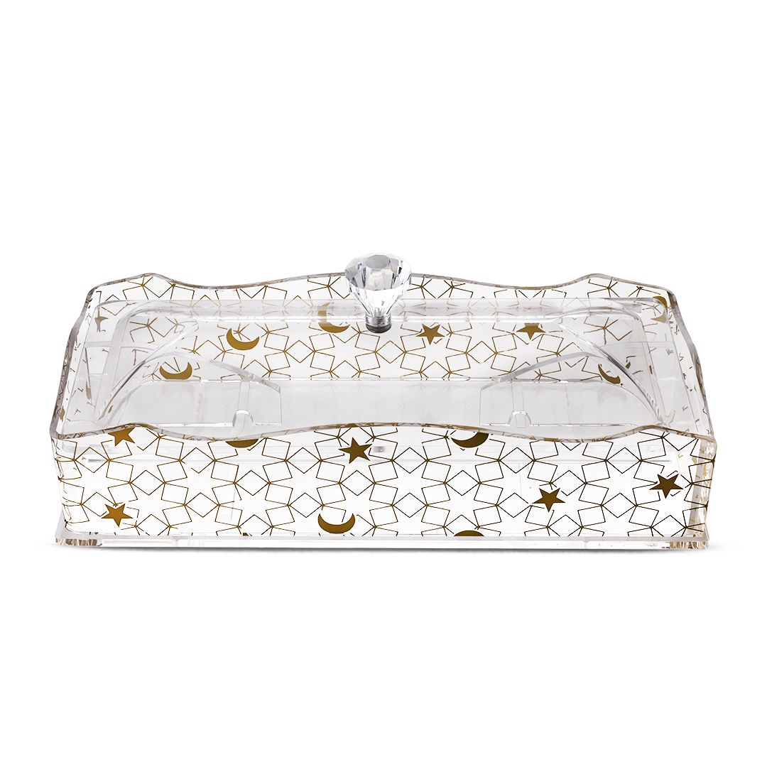 Al-Hoora Acrylic Cutlery Box - Transparent & Gold Elegant
