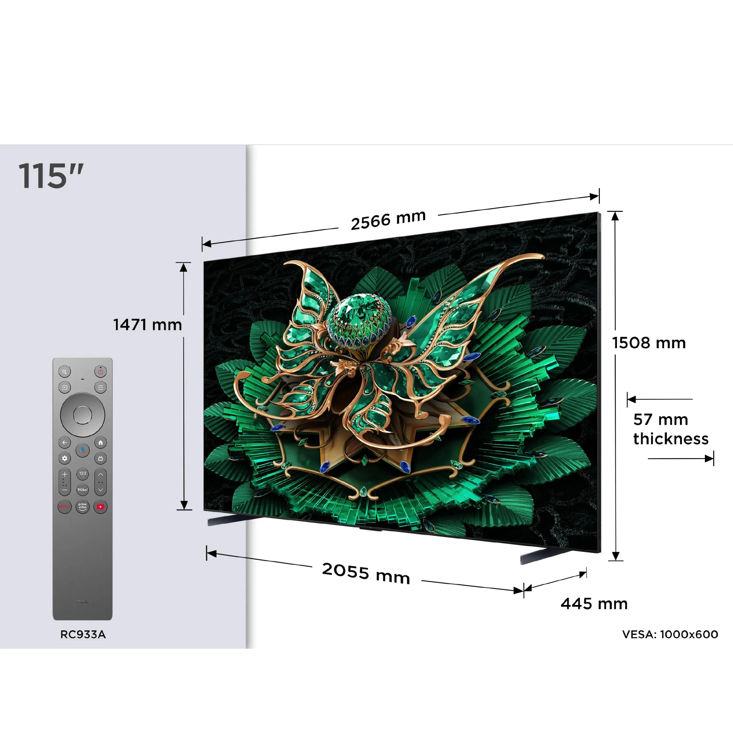TCL 115C7K 115" Mini LED QLED 4K Smart Google TV | 144Hz | Dolby Vision IQ | ONKYO | Game Master