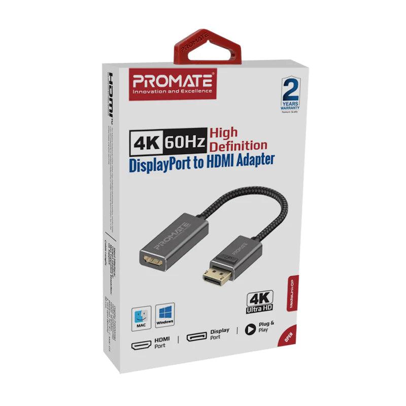 Promate DisplayPort to HDMI Adapter 4K@60Hz Clarity - Grey