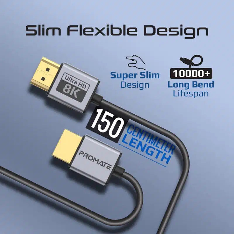 Promate PrimeLink8K-150 HDMI to HDMI Slim Cable with 48Gbps Bandwidth -1.5m