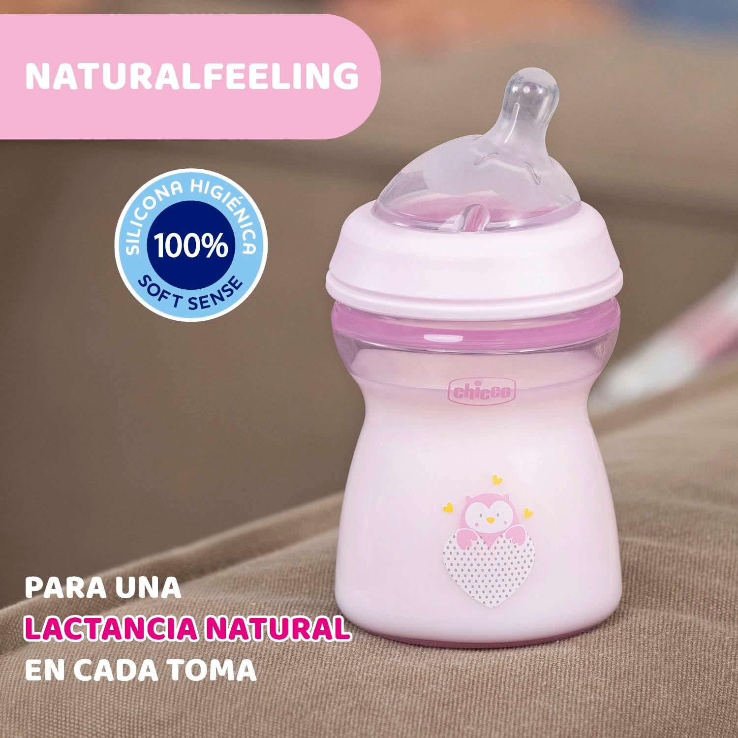 Chicco Natural Feeling Baby Bottle 250ml Anti-Colic 2M+ - Pink