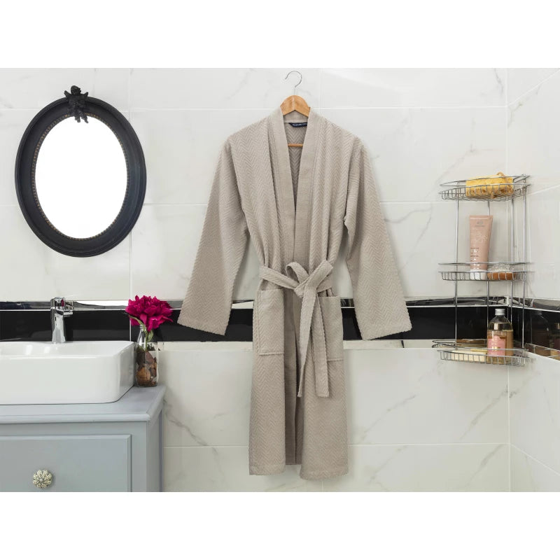Madame Coco Nicola Kimono Unisex Bathrobe – Soft Robe in Stone & Navy