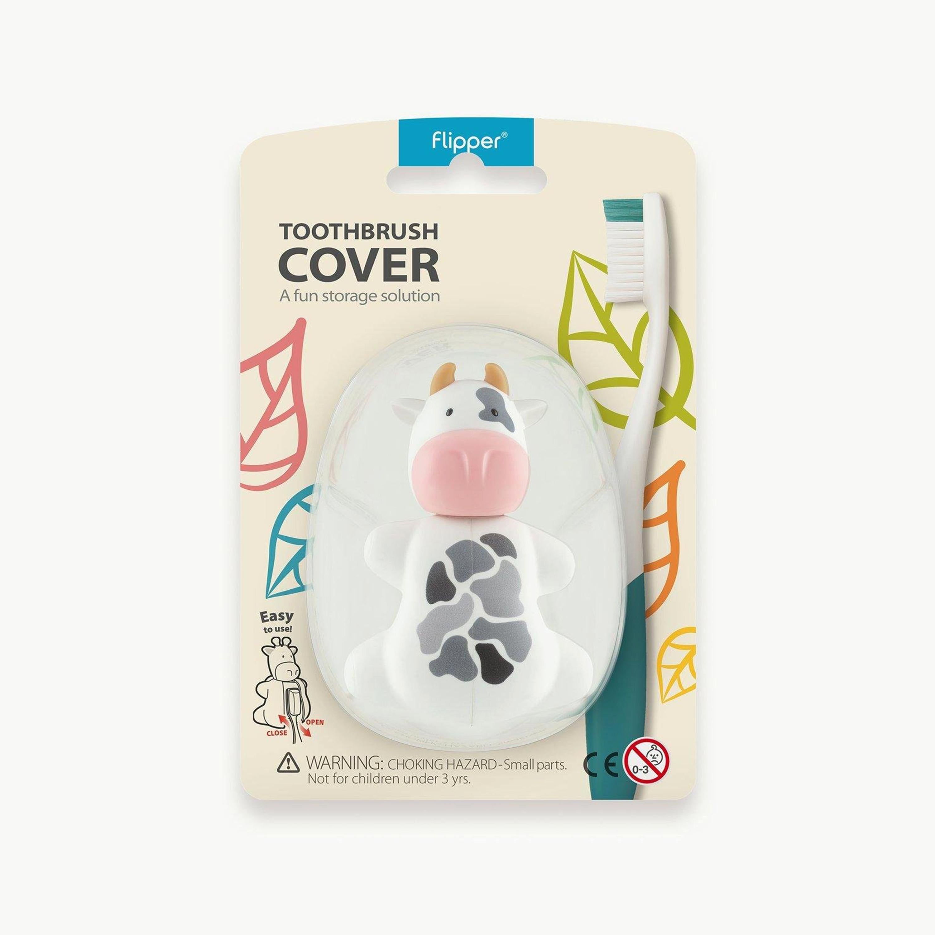 Flipper Fun Animal Toothbrush Holder with Suction Cup for Kids, Cow