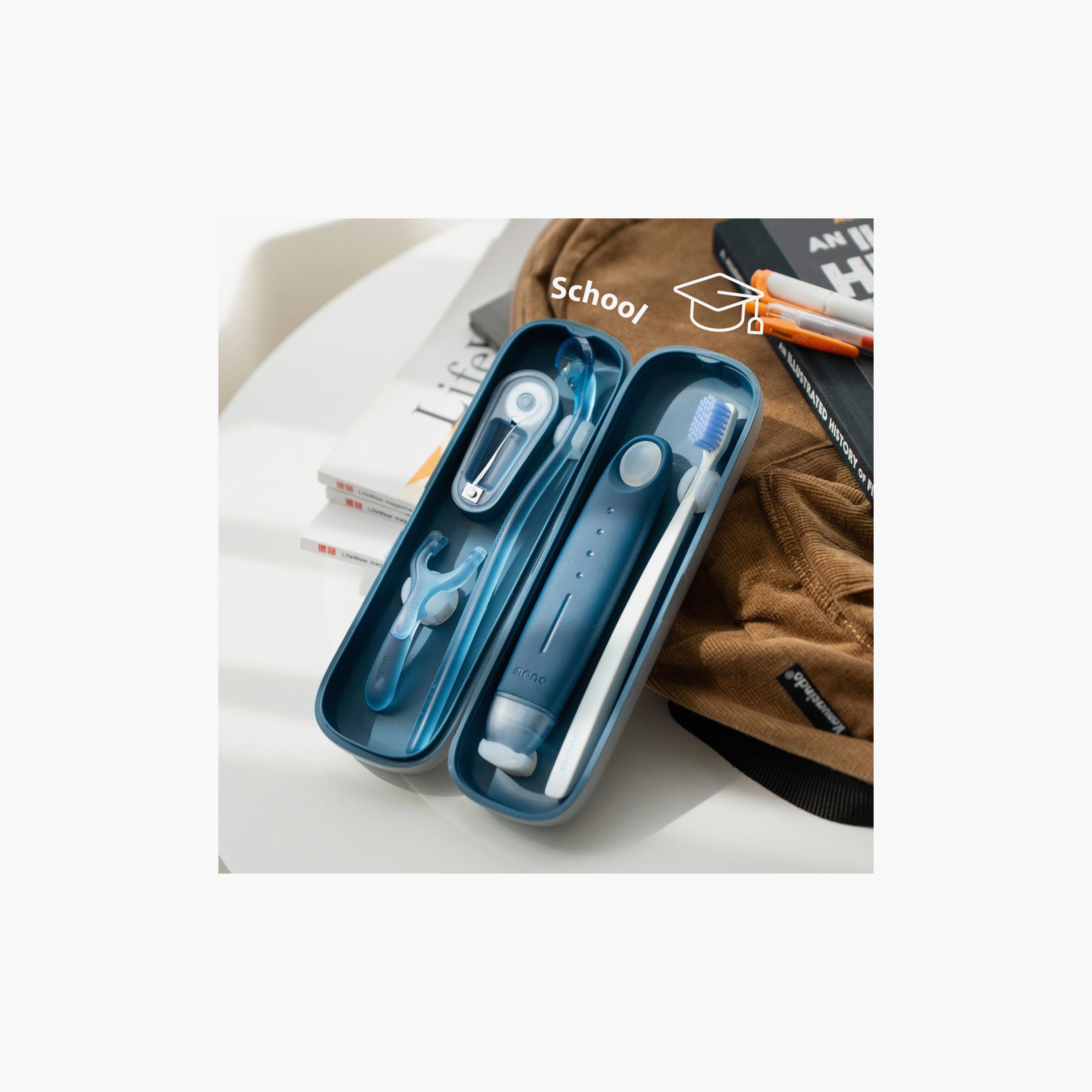Flipper MONO Oral Care Kit with Portable Toothbrush Travel Case - 4-in-1 Dental Set