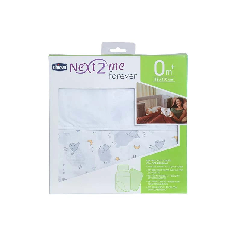 Chicco Next2Me Forever Grey Sheep 3 Piece Baby Bedding Set