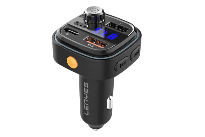 Lenyes CA900 3-Port Fast Car Charger – USB-A + Type-C – Black